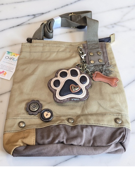 Chala Handbags - Chala Crossbody Bag in Olive, Brown, Tan with Paw Charm